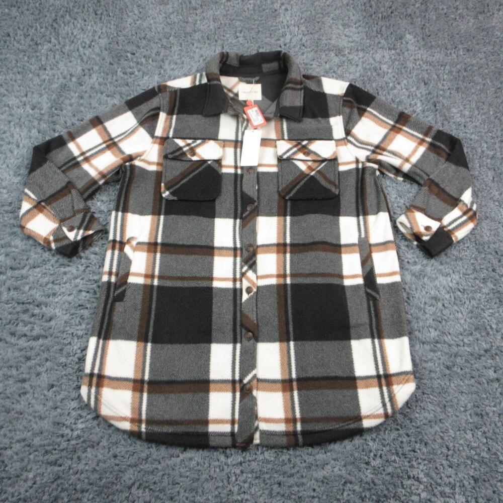 Thread & Supply Jacket Womens 2X Black Brown Plaid Fleece Button Shacket NWT
